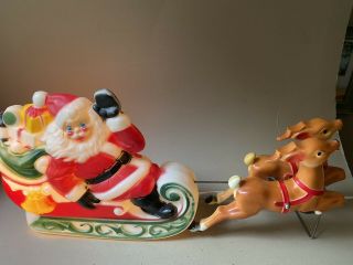 Vintage Empire 1970 Christmas Santa Reindeer Sleigh Blow Mold Lighted Decor