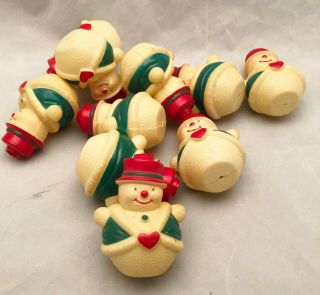 Vintage Blow Mold Hard Plastic Snowman Christmas Light String Covers (10) 2 - 3/4 "