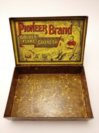 Antique Pioneer Brand Golden Flake Cut Plug Tobacco Tin -