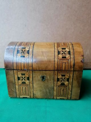 Antique Victorian Walnut Inlaid Domed Top Tea Caddy.