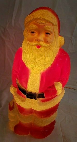 Vintage 13.  5 Inch Tall Union Products Lighted Blow Mold Plastic Santa Claus 2
