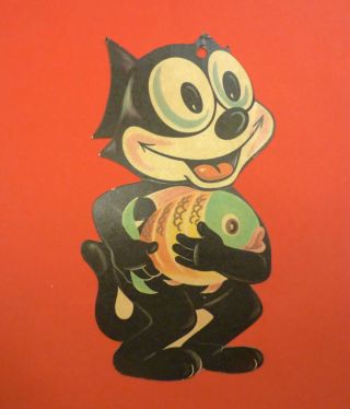 Vintage Halloween Black Cat And Fish Die Cut Paper Cut Out 1950s 1960s Cardboard