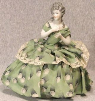 Vintage 3 - 3/4 " German Half Doll Pincushion Doll Lady Cond