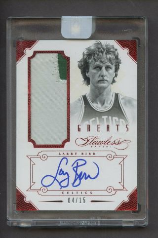 2012 - 13 Flawless Greats Ruby Greats Larry Bird Celtics Game Patch Auto 4/15