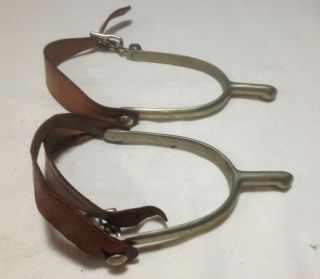 Vintage Us Cavalry Brass Spurs Marked Us Ab August Buermann W/ Leather Straps