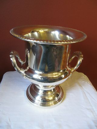 Champagne Wine Bucket Cooler Trophy Style Silverplate Dbl Handles Vintage