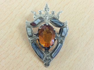 Antique Sterling Silver & Scottish Agate Brooch Pin 1900