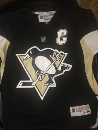 Reebok Sidney Crosby 87 Pittsburgh Penguins Nhl Black Hockey Jersey Youth S/m