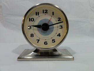 Vintage Robert Abbey Chrome & Blue Art Deco Alarm Clock