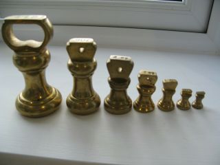 Full Set Of Seven/7 Vintage Solid Brass Imperial Bell Weights For Scales Retro