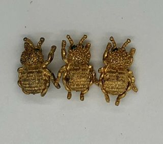 Vintage Gold Tone And Rhinestone Bumble Bee Brooch/pin - Set Of 3