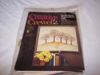 Vtg 1971 Creative Crewel Embroidery Kit Spring Trees Nesting Birds Linen