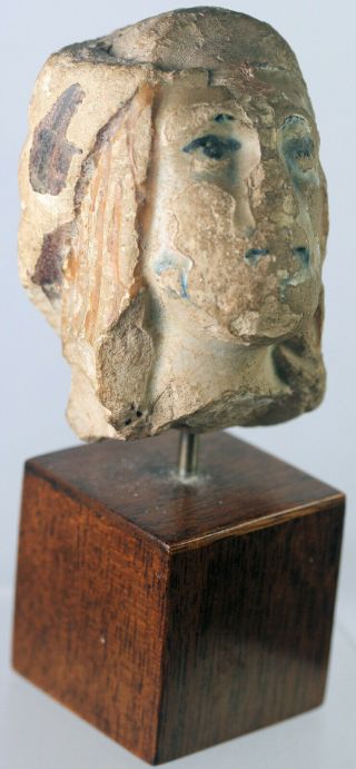 Pottery Head With Glazed Decoration - Possibly Medieval
