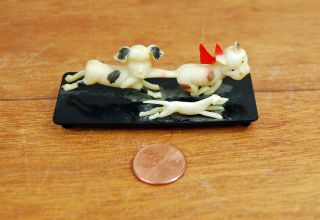 Vintage Plastic Celluloid Figurines Miniature Dog Chasing Cat,  Greyhound Japan