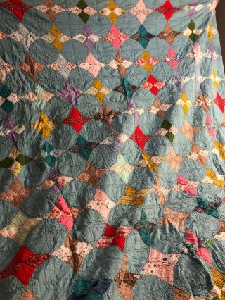 Vintage Feed Sack Old Fabric Diamond Quilt Handmade Fits A Full Size Bed & Queen 2