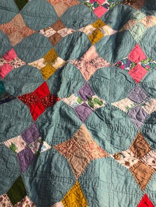 Vintage Feed Sack Old Fabric Diamond Quilt Handmade Fits A Full Size Bed & Queen 3
