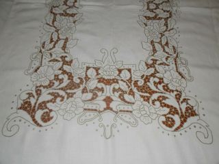 Vintage Ecru Tablecloth Cut Outs Embroidery 80 " By 50 " Eyelet Cut Work Raised