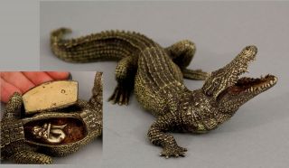 Antique Franz Bergman Miniature Austrian Bronze Alligator & Nude Woman