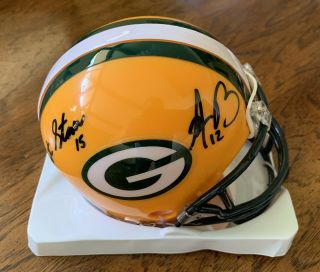 Aaron Rodgers Bart Starr Signed Green Bay Packers Mini Helmet Cert Holo Auto