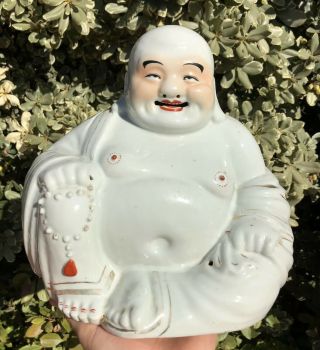 Antique Old Chinese 19th C Hand Painted Porcelain Buddha 9 5/8 "