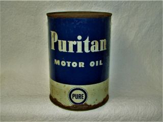 Vintage Puritan Motor Oil One Quart Can By Pure Blue & White