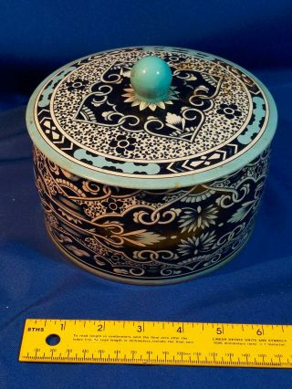 Blue Daher Decorated Ware Vtg Made In England Round Tin 60s Design Mid Century
