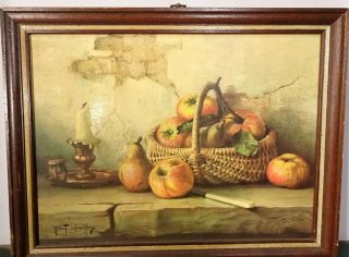 Vintage Still Life " Basket Of Fruit " Signed By Robert Chailloux / Framed Print