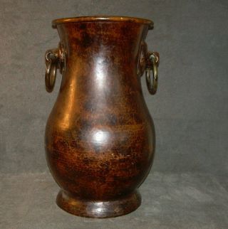 Large Old Chinese Hand Hammered Copper Jar 15 " Inches High Lug Handles Bronze