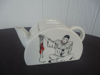 Vintage Art Deco Style French Pierrot Clown Teapot Porcelain