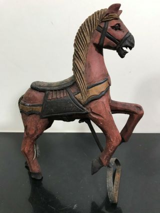 Vtg Painted Carved Wooden Carousel Horse Model Toy Figurine