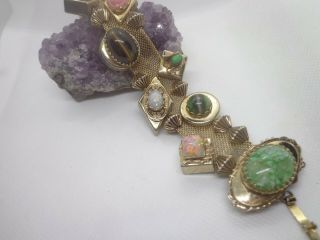 Vtg Victorian Revival Slide Bracelet Scarab Opalite Butterfly Gripoix Glass