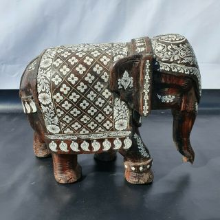 Antique Anglo - Indian Hand Carved 32cm Tall Elephant Statue 1950 