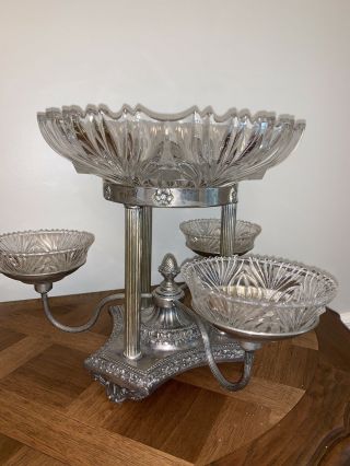 Rare Antique Epernge Silver With Crystal Bowls.  Centerpiece Exquisite Excellant