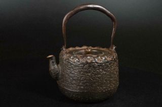 U9162: Japan Xf Old Iron Tea Kettle Teapot Tetsubin,  Ryubun - Do Made W/copper Lid