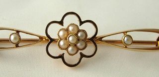 Fine Antique Art Nouveau H/m 15ct Carat Kt Gold & Seed Pearl Brooch 2 Gms