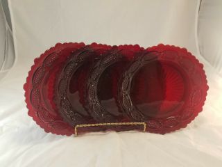 Set Of 4 Vintage Avon 1876 Cape Cod Ruby Red Glass Salad Desert Plates