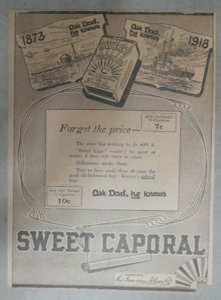 Sweet Caporal Cigarette Ad: Ask Dad,  He Knows 1918 Size: 9 X 12 Inches
