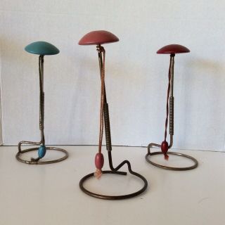 Vintage Hat Stand Millinery Wood And Metal Colorful Spring Blue Pink Red