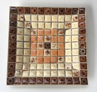 Vintage Mid Century Ceramic Mosaic Tile Ashtray Trinket Gold Backed Dish 5 " X 5”