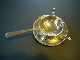Antique C18th Solid Sterling Silver Tea Strainer & Saucer Dish - Hallmarked B 