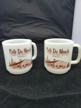2 Cafe Du Monde Glassbake French Market Orleans Mugs Cups Vintage Set