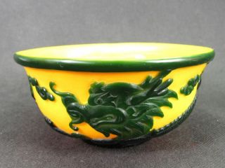 Chinese Dragon Carved Peking Overlay Glass Bowl