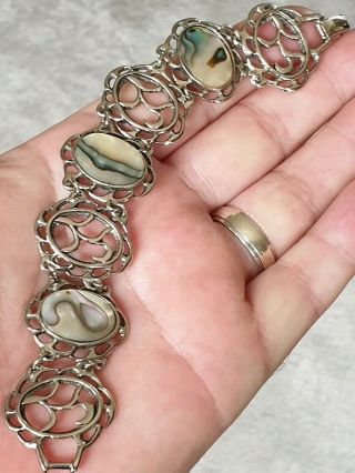 Vintage Jewellery Semi Precious Abalone Shell Silver Panel Bracelet