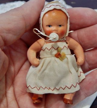 Antique Vintage German Hertwig All Bisque Baby Doll Inc Paper Pacifier