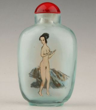Vintage Chinese Glass Snuff Bottles Nude Beauties Painted Inside Gift Private