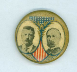 1904 Vintage Roosevelt Fairbanks Jugate Political Campaign Pinback Button Gold