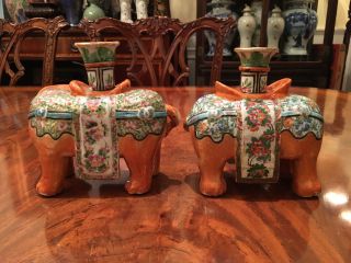A Pair Chinese Antique Famille Rose Porcelain Candle Holders.