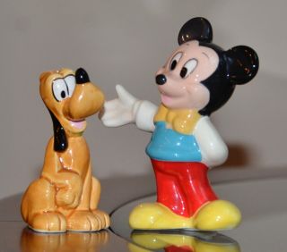 Mickey Mouse & Pluto Salt & Pepper Shakers Disney 3 3/4 " Tall Vintage Go Withs