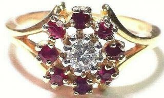Vintage Antique Solid 14k Yellow Gold Ruby Diamond Ring Size 6.  50