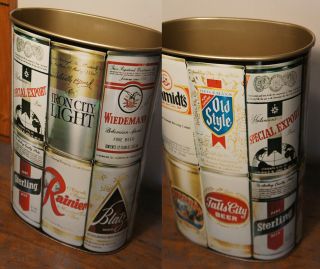 Vintage Mixed Brand Vtg Beer Trash Can Retro Rainier Schmidts Falls City Style